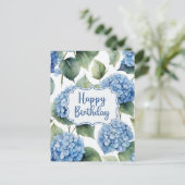 Gelukkige verjaardag Blauwe Hortensia Bloemen Aqua Briefkaart (Staand voorkant)