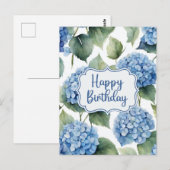 Gelukkige verjaardag Blauwe Hortensia Bloemen Aqua Briefkaart (Voorkant / Achterkant)