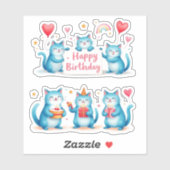 Gelukkige Verjaardag - Blauwe Katten - Cake Balloo Sticker (Vel)
