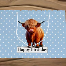 GELUKKIGE VERJAARDAG Blauwe LANGHARIGE KOE Groot Cadeauzakje