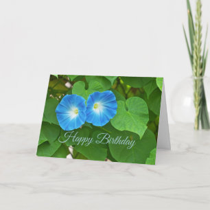 Gelukkige Verjaardag Blauwe Morning Glory Bloemen Kaart