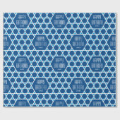 Gelukkige Verjaardag Blauwe Sterpatroon Gepersonal Cadeaupapier (Vlak)