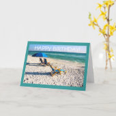 Gelukkige verjaardag! - Blauwe strandstoelen flori Kaart (Gele Bloem)
