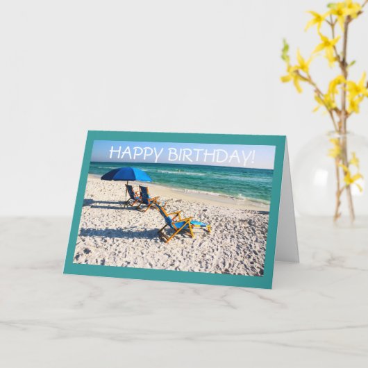 Gelukkige verjaardag! - Blauwe strandstoelen flori Kaart (Gele Bloem)