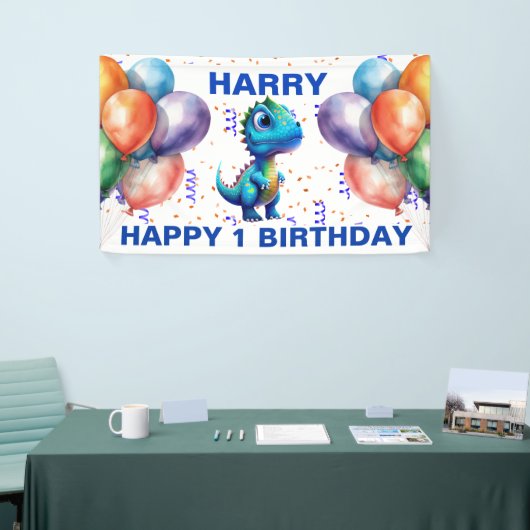 GELUKKIGE VERJAARDAG BLAUWE T REX Banner (Beurs)