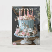 Gelukkige Verjaardag Blauwe Taart Kaarsen Lente Bl Kaart (Voorkant)