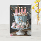 Gelukkige Verjaardag Blauwe Taart Kaarsen Lente Bl Kaart (Gele Bloem)