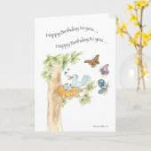 Gelukkige verjaardag Blauwe vogels Kaart (Gele Bloem)