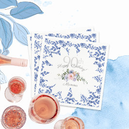 Gelukkige Verjaardag Blauwe Witte Bloemen Servette Servet