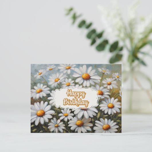 Gelukkige Verjaardag Bloeiende Daisy Bloemen Briefkaart (Staand voorkant)