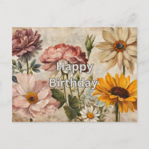 Gelukkige verjaardag Bloeiende zomerbloemen Briefkaart