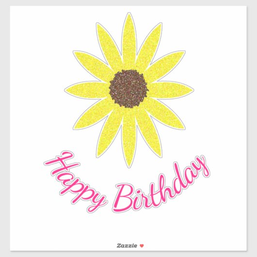 Gelukkige Verjaardag Bloem Zonnebloem Geel Roze Sticker (Vel)