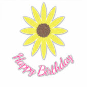 Gelukkige Verjaardag Bloem Zonnebloem Geel Roze Sticker (Voorkant)