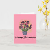 Gelukkige Verjaardag Bloemen Boeket Roze Blank Bin Kaart (Gele Bloem)