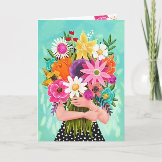 Gelukkige Verjaardag Bloemen Boeket Vrouw Moeder Kaart (Voorkant)