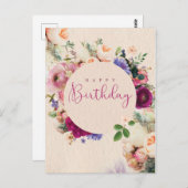 Gelukkige verjaardag bloemen briefkaart (Voorkant / Achterkant)