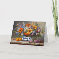Gelukkige Verjaardag Bloemen en Fruit Stilleven