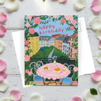 GELUKKIGE VERJAARDAG Bloemen Terras Thee Tijd Pari
