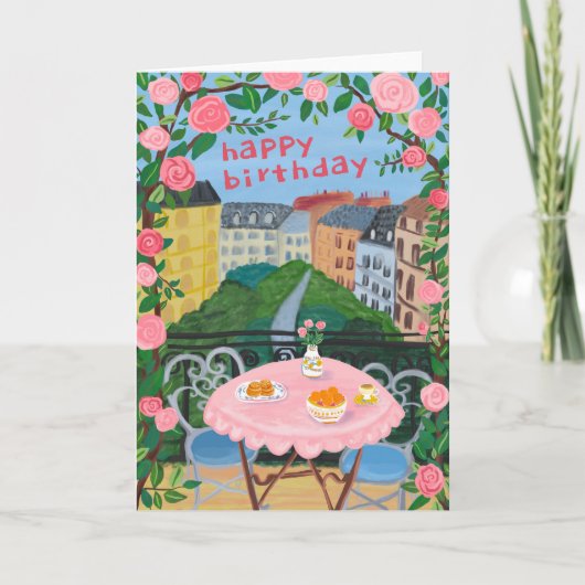GELUKKIGE VERJAARDAG Bloemen Terras Thee Tijd Pari Kaart (Voorkant)