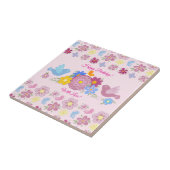 Gelukkige verjaardag Bloemen Tuin Vogels Patroon Tegeltje (Zijkant)