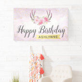 Gelukkige Verjaardag Bloemengewei Blush Pink & Gol Spandoek (Insitu)