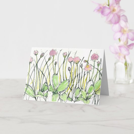 Gelukkige Verjaardag Bloemenveld Rode Klaver Ink A Kaart (Orchidee)