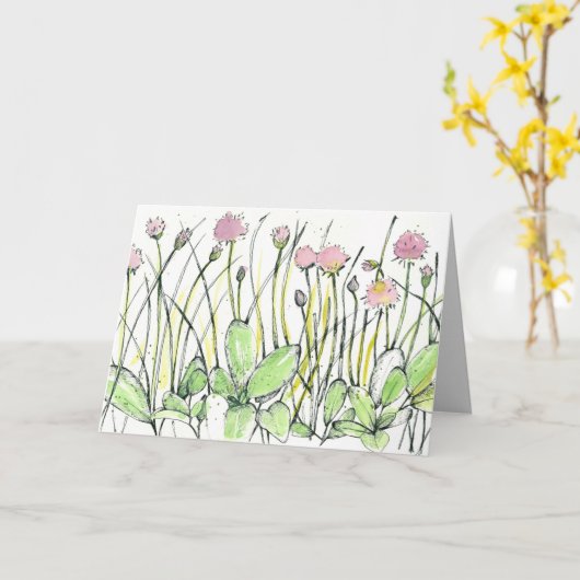 Gelukkige Verjaardag Bloemenveld Rode Klaver Ink A Kaart (Gele Bloem)