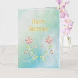 Gelukkige verjaardag, bloemig, mooi, liefde, moder folie wenskaart