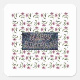 GELUKKIGE VERJAARDAG BLOEMMAGNEET VIERKANTE STICKER