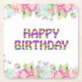 Gelukkige Verjaardag bloemontwerp Kartonnen Onderzetters (Voorkant)