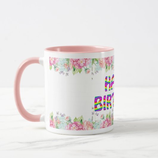 Gelukkige Verjaardag bloemontwerp Mok (Links)