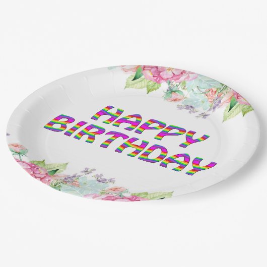 Gelukkige Verjaardag bloemontwerp Papieren Bordje (Gekanteld)