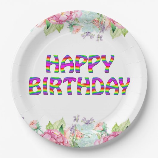 Gelukkige Verjaardag bloemontwerp Papieren Bordje (Voorkant)