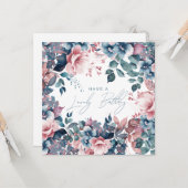 Gelukkige Verjaardag Boheemse Blauwe Tuin Bloemen Kaart (Voorkant / Achterkant in situ)