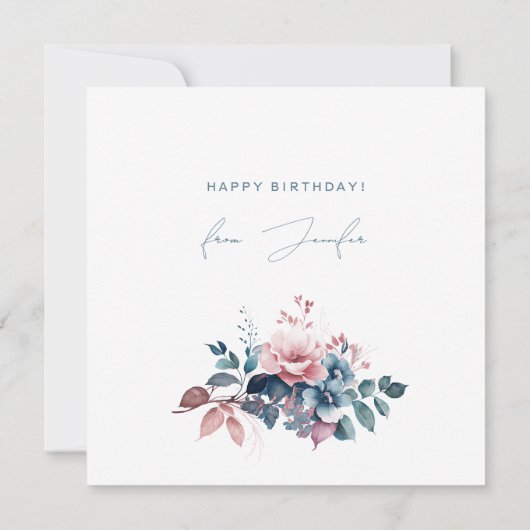 Gelukkige Verjaardag Boheemse Blauwe Tuin Bloemen Kaart (Achterkant)