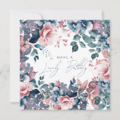 Gelukkige Verjaardag Boheemse Blauwe Tuin Bloemen Kaart (Voorkant)