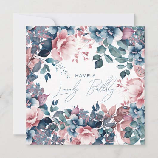 Gelukkige Verjaardag Boheemse Blauwe Tuin Bloemen Kaart (Voorkant)