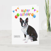 Gelukkige Verjaardag Boston Terrier Ballonnen en B Kaart (Voorkant)