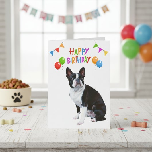 Gelukkige Verjaardag Boston Terrier Ballonnen en B Kaart