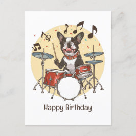 Gelukkige verjaardag Boston Terrier hond speelt dr Briefkaart