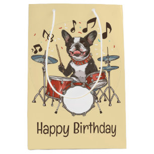 Gelukkige verjaardag Boston Terrier hond speelt dr Medium Cadeauzakje