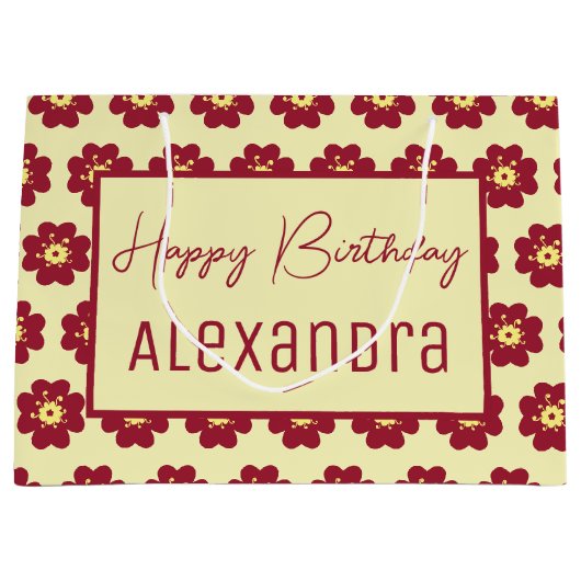 Gelukkige Verjaardag Bourgogne Blossom Groot Cadeauzakje (Voorkant)