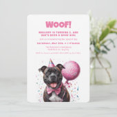 Gelukkige Verjaardag Boxer met Roze Ballon Custom Kaart (Staand voorkant)