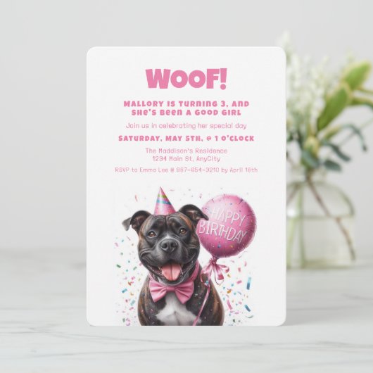 Gelukkige Verjaardag Boxer met Roze Ballon Custom Kaart (Staand voorkant)