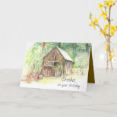 Gelukkige Verjaardag Broeder Mountain Cabin Trees Kaart (Gele Bloem)