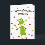Gelukkige Verjaardag Broeder Space Alien Kaart<br><div class="desc">Verjaardagskaart voor die speciale broer. Tekening van groene buitenaardse ruimte op een rode en groene stip achtergrond. U kunt de tekst bewerken om deze kaart aan te passen voor iedereen en/of elke gelegenheid.</div>