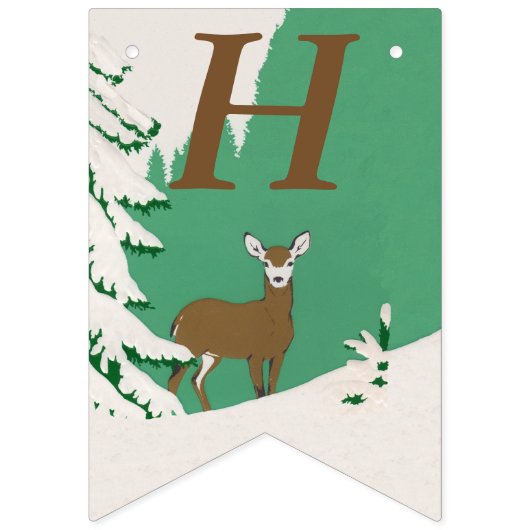 Gelukkige Verjaardag Bruin Herten in Sneeuw van Pi Vlaggetjes (Eerste vlag)