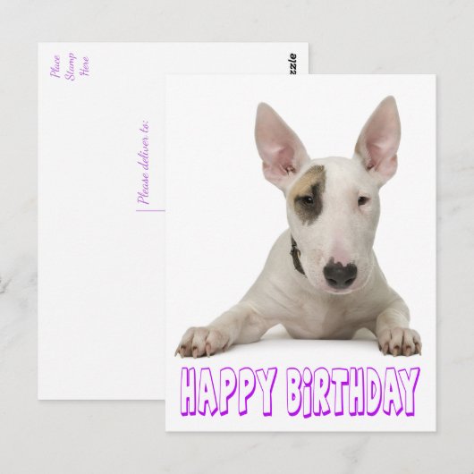 Gelukkige Verjaardag Bull Terrier Puppy Hond Briefkaart (Voorkant / Achterkant)