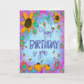 Gelukkige Verjaardag Bumblebee Whimsical Bloemen Kaart (Voorkant)