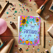 Gelukkige Verjaardag Bumblebee Whimsical Bloemen Kaart